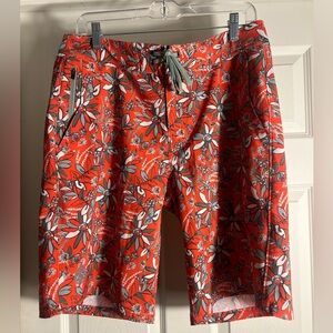 Stio Floral Men's Swim Board Shorts - Red and Gray